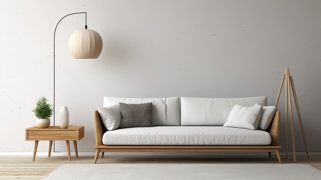 modern living room sofa lamp scandinavian, generative ai