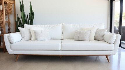modern white designer sofa on legs, generative ai