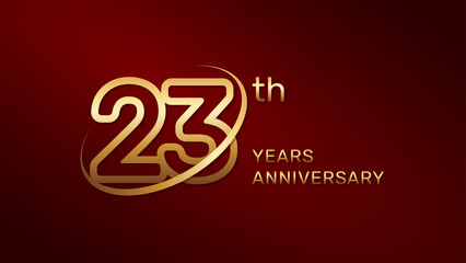 23th anniversary logo design in gold color isolated on a red background, logo vector illustration