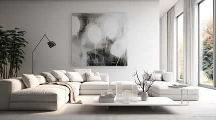 modern white minimalist interior design posters, generative ai