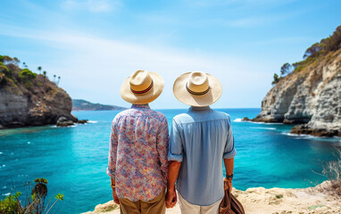 An older pair of tourists, viewed from behind, taking in the sights and experiences, their shared journey filled with moments of wonder and togetherness.