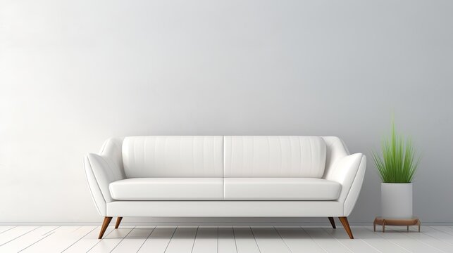 modern white designer sofa on legs, generative ai