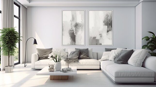 modern white minimalist interior design posters, generative ai