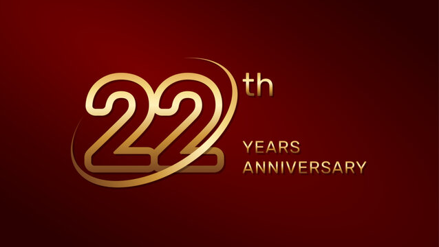 22th anniversary logo design in gold color isolated on a red background, logo vector illustration