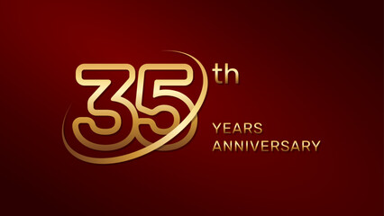 35th anniversary logo design in gold color isolated on a red background, logo vector illustration
