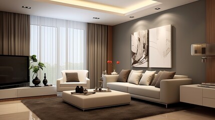 Fototapeta na wymiar two tone color wall background modern living room, generative ai