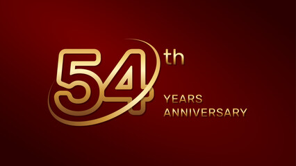 54th anniversary logo design in gold color isolated on a red background, logo vector illustration