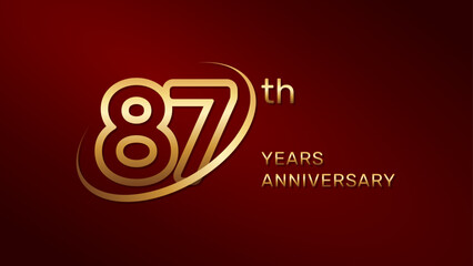 87th anniversary logo design in gold color isolated on a red background, logo vector illustration