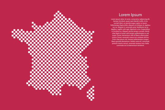 France map country from checkered white square grid pattern on red viva magenta background