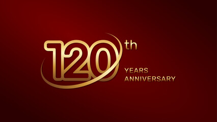120th anniversary logo design in gold color isolated on a red background, logo vector illustration