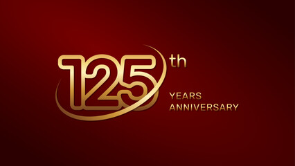 Fototapeta na wymiar 125th anniversary logo design in gold color isolated on a red background, logo vector illustration