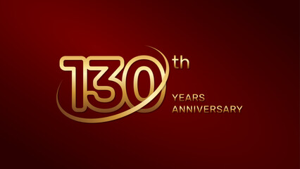 Fototapeta na wymiar 130th anniversary logo design in gold color isolated on a red background, logo vector illustration