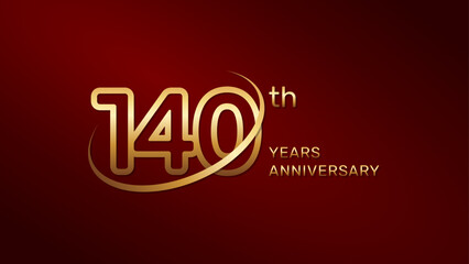 140th anniversary logo design in gold color isolated on a red background, logo vector illustration