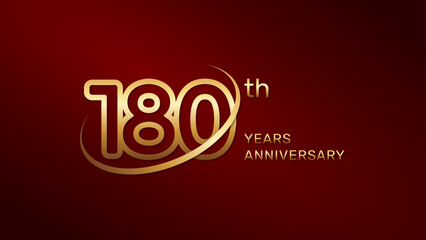 180th anniversary logo design in gold color isolated on a red background, logo vector illustration