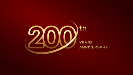 200th anniversary logo design in gold color isolated on a red background, logo vector illustration