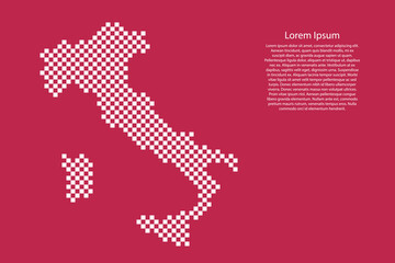 Italy map country from checkered white square grid pattern on red viva magenta background