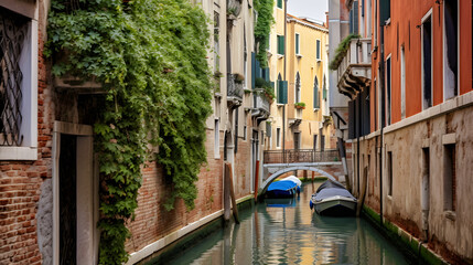 Fototapeta na wymiar Venice, Italy a narrow canal with green tree.