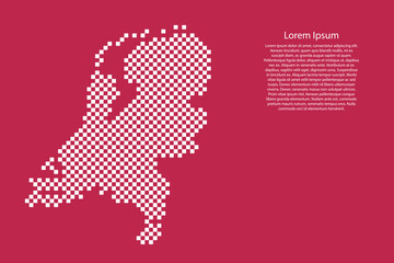 Netherlands map country from checkered white square grid pattern on red viva magenta background