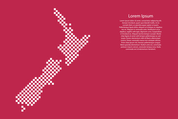 Fototapeta premium New Zealand map country from checkered white square grid pattern on red viva magenta background