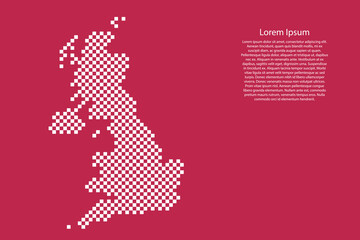 Obraz na płótnie Canvas United Kingdom map country from checkered white square grid pattern on red viva magenta background