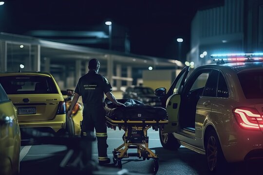 man and woman emergencies ambulance workers in action © Banana Images