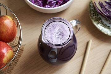 Purple cabbage juice in a jug