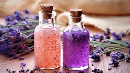 Obraz na płótnie Canvas Lavender Bath Salt and Massage Oil. AI generated