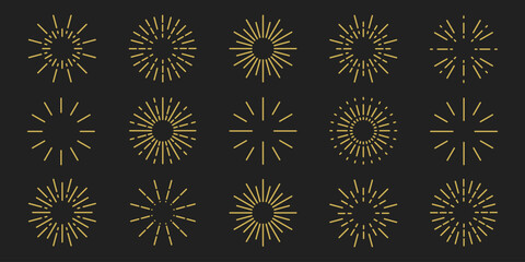 Round sunburst, line radial frame icon set