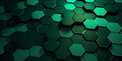 Green digital hexagon abstract background, ai generated