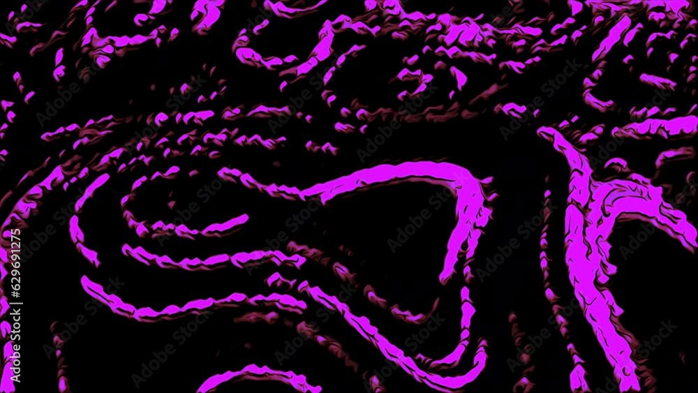 Poster colored liquid lines move in pattern on black background. motion. pattern with moving liquid molts a