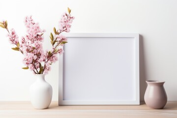 Mockup frame, White background mockup frame featuring a kitchen scene with elegant orchids. Generative AI