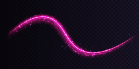 Multicolored neon swirl. The effect of moving at the speed of light. Easy trail. Shiny wavy path. Vector.