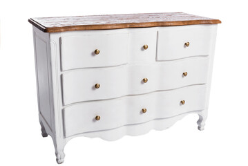 wooden white chest of drawers with drawers for storing things