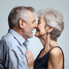65 year old woman and man lowering head to each other in love, genrative AI