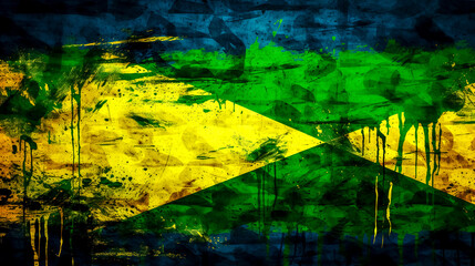 yellow and green art creative image drawn watercolors with colors and elements of the brazilian flag, made with Generative AI