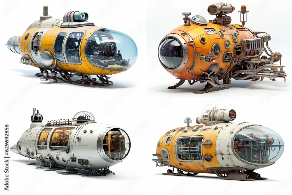 Poster bathyscaphe set isolated on white background.