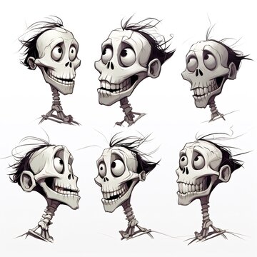 The Many Faces of Bones: Skeleton Character Sheet Showcasing Various Angles and Moods.
