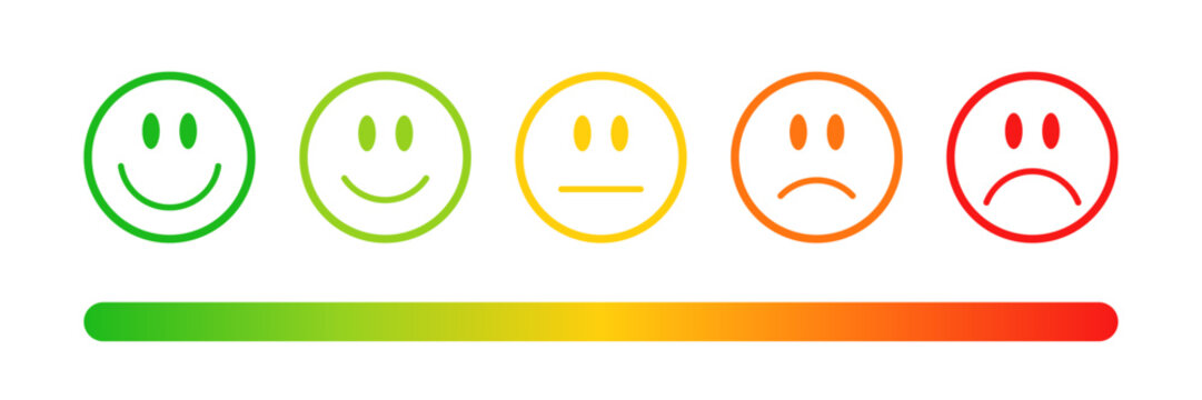 Feedback or rating scale with smiley icon set