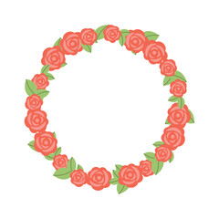 Hand drawn red roses wreath. Vector illustration. Simple flat style.