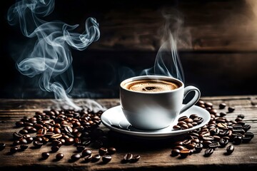 cup of coffee with beans