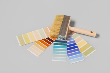 Many color palettes and brush on grey background