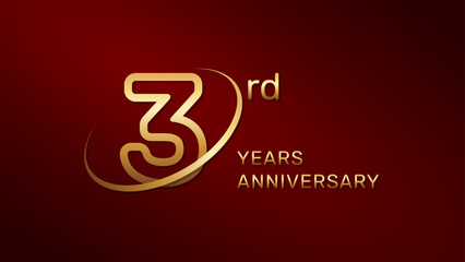 3rd anniversary logo design in gold color isolated on a red background, logo vector illustration