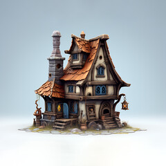 Witch's House on isolated light BG . Mystery and fantasy.