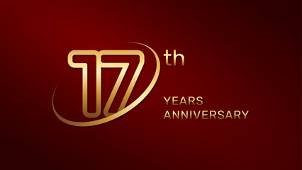 17th anniversary logo design in gold color isolated on a red background, logo vector illustration