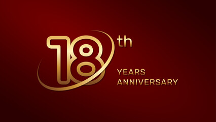 18th anniversary logo design in gold color isolated on a red background, logo vector illustration