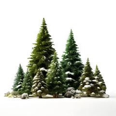 Green Christmas tree in snow, isolated on white background, Generative AI