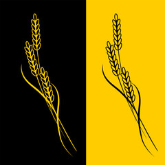Bakery set elegant wheat ears set in black and yellow. Logo or emblem element for hand drawn line herbal for design beer, bread, flour packaging