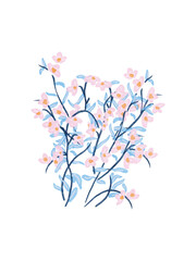 Cherry Blossom branch with Sakura watercolor flower. Japanese sakura flowers on white background. Watercolour cherry bouquet. Cherry blossom flower. Vector illustration 