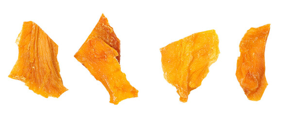 Set dried mango slices isolated on white, top view, clipping path