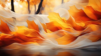 Capturing the graceful movement of flowing white and orange leaves